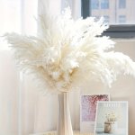 10PCS 23IN/60CM Tall Fluffy Pampas Grass White Pampas Bouquet Wedding Flowers Christmas Decor Party Decor Home Decor Processed A