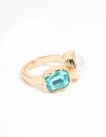 Goldair Gold Pearl & Blue Gem Statement Ring - M l