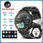 Toxiya Outdoor Military Rugged SmartWatch Men Gps Sports Fitness Waterproof Watch Bluetooth Call With LED Lights - Black Steel B