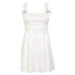 Ivory Sateen Diamante Bow Dress