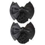 Akoak 2 Pcs Black Bowknot Decor Snood Net Barrette Hair Clip Bun Cover