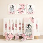 Cot Bedding Set Peoni Penguin Pink