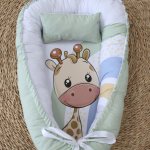 Baby Nest Baby Sleeping Pod Sage Mustard Blue Dotty Rainbow Giraffe Set