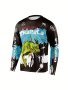 Men's Fish Print Cycling Jersey Active Moisture Wicking Long Sleeve Crew Neck Cycling T-Shirt For Biking Riding Sports