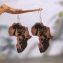 1PAIR African Map Shape Goddess Wooden Earrings Retro Western Style Brown Rustic Dangle Drop Earwear Stylish Accessory For Women