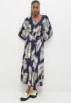 Leafy Print With Front Slit Midi Dress - Navy