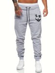 Creepy Face Print Drawstring Sweatpants Loose Fit Pants Men's Casual Joggers For Men Winter Fall Running Jogging
