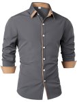 Mature Style Men's Casual Trim Contrast Button Long Sleeve Shirt Spring Fall