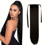 60.96 Cm Long Straight Synthetic Wrap Around Ponytail Extension For Women - Basic Style Hairpiece For All Occasions