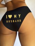 I Love My Husband Letter Heart Print Briefs Comfy Intimates Panties Women's Sexy Underwear
