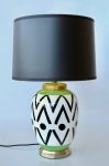 White Ceramic Lamp With Black & Green Design Black Shade – 65X41CM