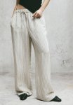 Linen-blend Pull-on Trousers - Light Beige pinstriped
