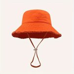 Chic Solid Color Bucket Hat With Raw Hem - Wide Brim Adjustable Drawstring For Women Perfect For Outdoor Adventures & Casual Wea