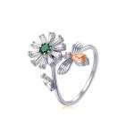 Adjustable Cubic Zirconia Spinner Ring - Blue Flower