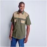 Mens Short Sleeve Serengeti 2-TONE Bush Shirt - Stone Military Green 5XL