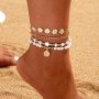 4-PIECE Set Daisy & Star Charm Faux Pearl Chain Anklets Women's Minimalist Vacation Style Daily Wear Perfect Jewelry Decoration For Beach Parties