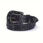 1PC Men's Rhinestone Pu Leather Belt Fashion Western Cowboy Blink Nail Design Casual And Trendy Belt For Jeans Pants Clothing Me