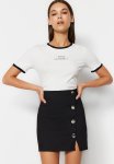 Button Detailed MINI Length Woven Skirt - Black