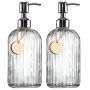 - 2 Piece Glass Soap Dispenser Set With Steel Pump & Wooden Tags