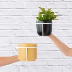 G-string Wall Pot Holder - White - 14.5CM With 13CM Black Moon Planter
