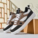Men's Trendy Solid colour Block Skate Shoes Comfy Non Slip Casual Lace Up Sneakers For Men's Outdoor Activities