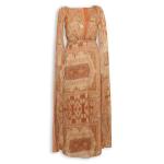 Orange Floral Pleated Cape Dress