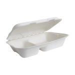 H-select Bagasse Meal Box Clamshell 2 Div. 1000ML