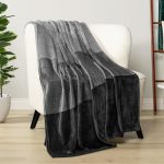 Pavilia Black Ombre Fleece Throw Blanket For Couch Soft Flannel Blanket For Sofa Bed Room Plush Lightweight Dark Gray Black Grad