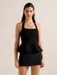 Delilah Halter Neck Peplum Top - L Black