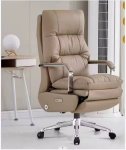 Ergonomic Genuine Leather Executive Office Chair With Adjustable Features & Stainless Steel Base - Orange