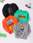 4PCS Dinosaur Bear And Letter Print Boys Casual Creative Pullover Sweatshirt Long Sleeve Crew Neck Tops Boys Clothes Outdoor