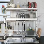 Shrivee Over The Sink Dish Drainer Drying Rack Full Stainless Steel 3-TIER Adjustable Length Over Sink Dish Drying Rack Large Ca