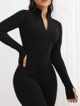 Women's Jumpsuit Round Neck Invisible Zipper Sports Fitness Jumpsuit Without Chest Pad