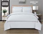 Simon Baker T200 Cotton Percale Embroidered Duvet Cover Set - Greek Key Stone Various Sizes - Stone Super King 260 X 230CM +