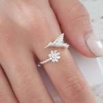 Kari 925 Sterling Silver Cz Flower And Bird Ring - Size 8