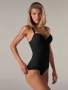 Women's Black High Stretch Body Slimming Shapewear Bodysuit With Contrast Mesh Detail