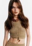 The White Lotus - Short Beaded Necklace - Gold-coloured amber