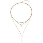 Lettarius Disc Bar Pendant Layering Necklace Stainless Steel Rosegold Cute Charm Multi Layered Chain Choker Collar Fashion State