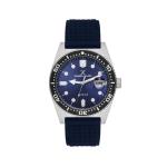 Mens Diver-inspired Blue Dial Watch With Blue Silicone Strap