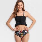 Women's Floral Bold Black Two-piece Bikini - XL