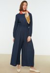 Modest Wide Leg Jumpsuit - Navy