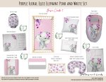 Cot Duvet Bedding Purple Floral Ellie Elephant Pink And White Set