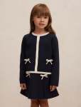 Coco Bow Girls Knit Cardigan - 10-12 Yrs Navy white
