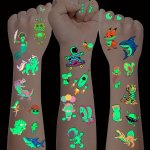 Glow-in-the-dark Temporary Tattoos - 3D Cartoon Unicorn Dinosaur Mermaid & More - Luminous Fake Tattoo Stickers For Hands Arms F