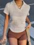 Women V-neck Short Sleeve T-Shirt With Design Shoulder Line Waistline Casual Short Polo Shirt For Summer Slimming