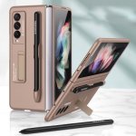 For Samsung Galaxy Z FOLD3 5G Gkk Ultra-thin PC Phone Flip Case With Holder & Pen Slot Gold