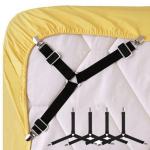 Adjustable Elastic Sheet Fasteners Set Of 4 - Non-slip Triangle Bed Sheet Holder Straps With Metal Clips For Sofa Cushions And B