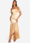 Satin Chiffon Mix Corset Drape Maxi Dress - Champagne