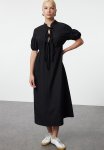 Black Bow Detailed Midi Woven Dress