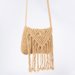 Rhiannon Tan Crossbody Crochet Bag With Fringe - Tan Crochet